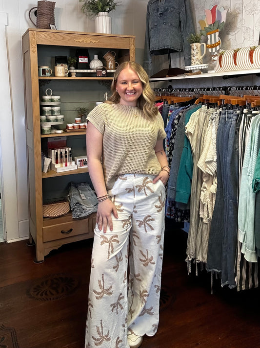 Palm Tree Embroidered Pants