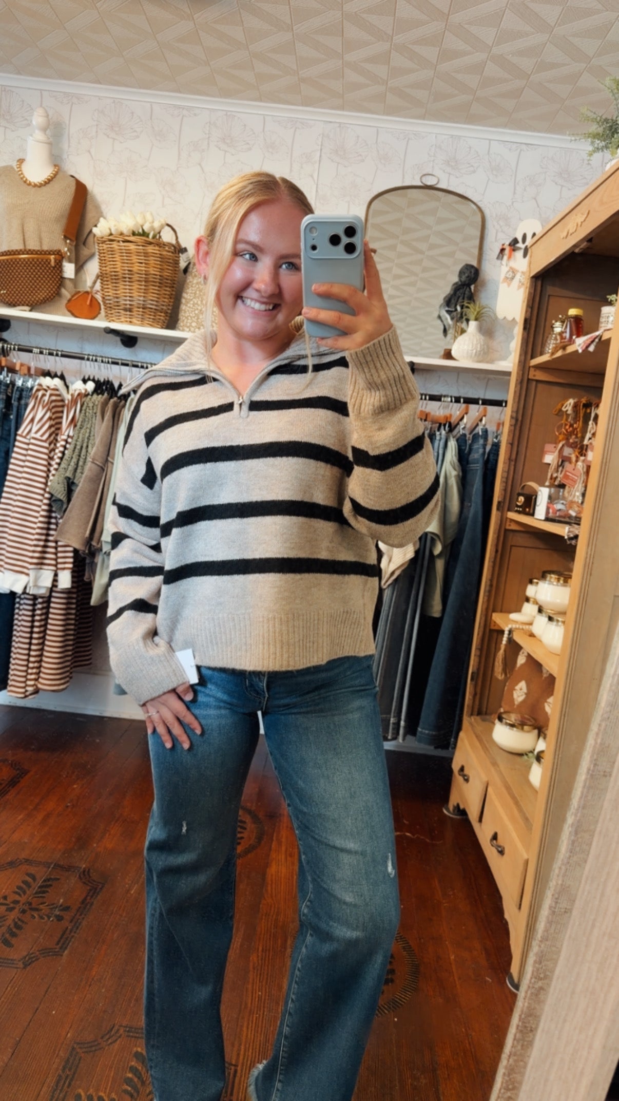 Stripe Quarter Zip Sweater