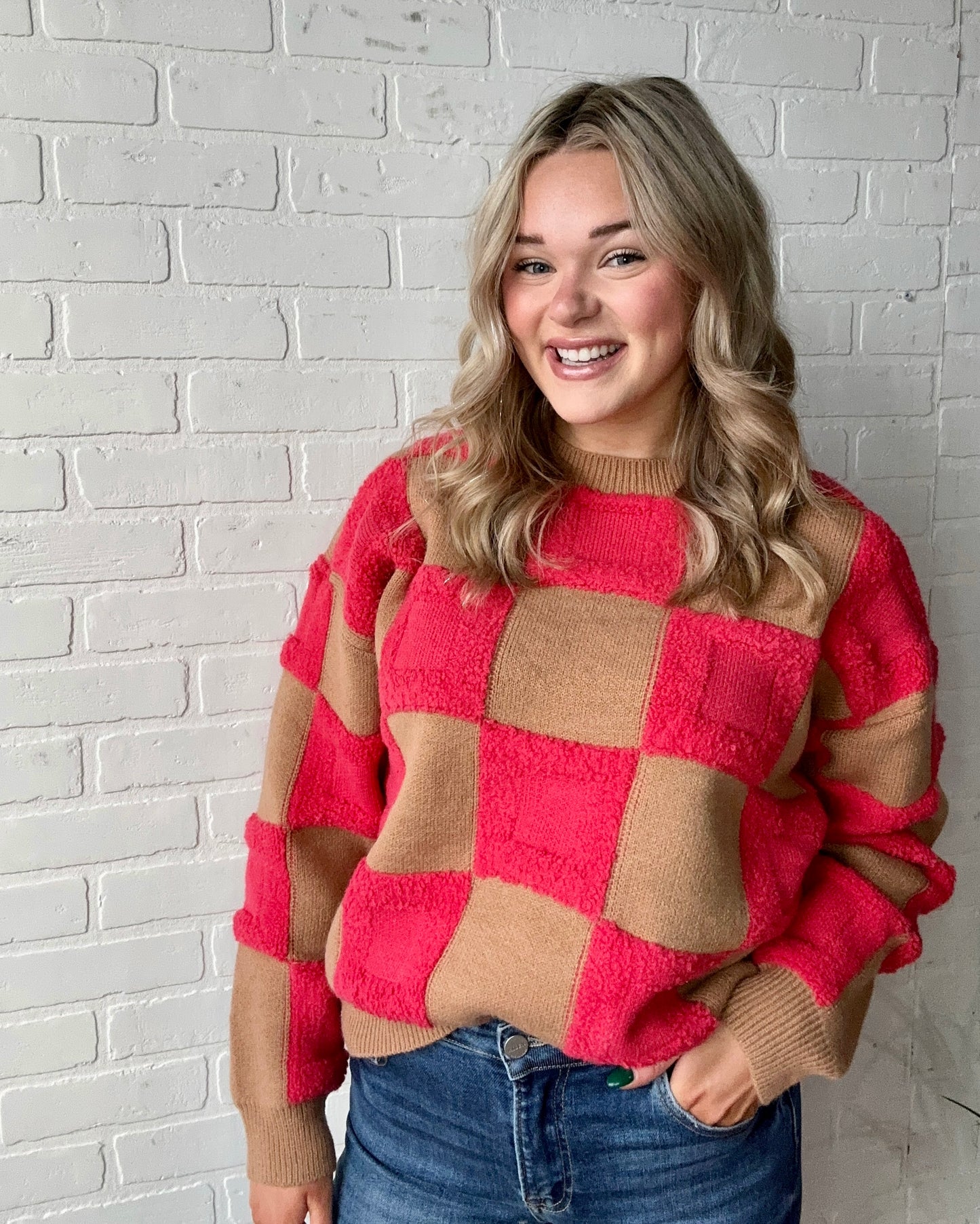 Millie Magenta Checkered Sweater