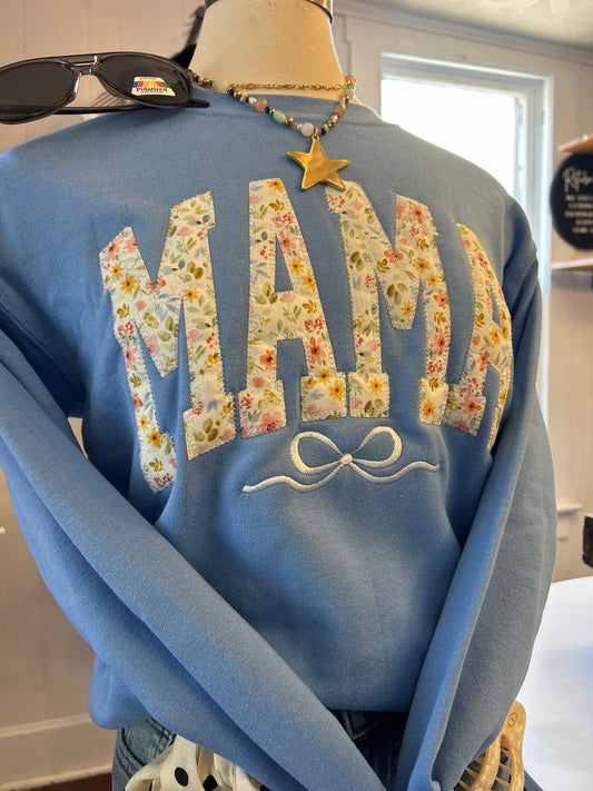 Mama Patchwork Bow Crewneck