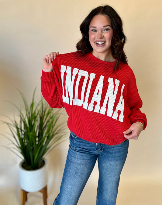 Red Ribbed Indiana Crewneck