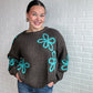 Chocolate Aqua Floral Sweater