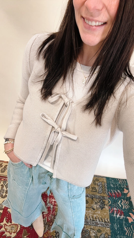 Sand Front Tie Cardigan
