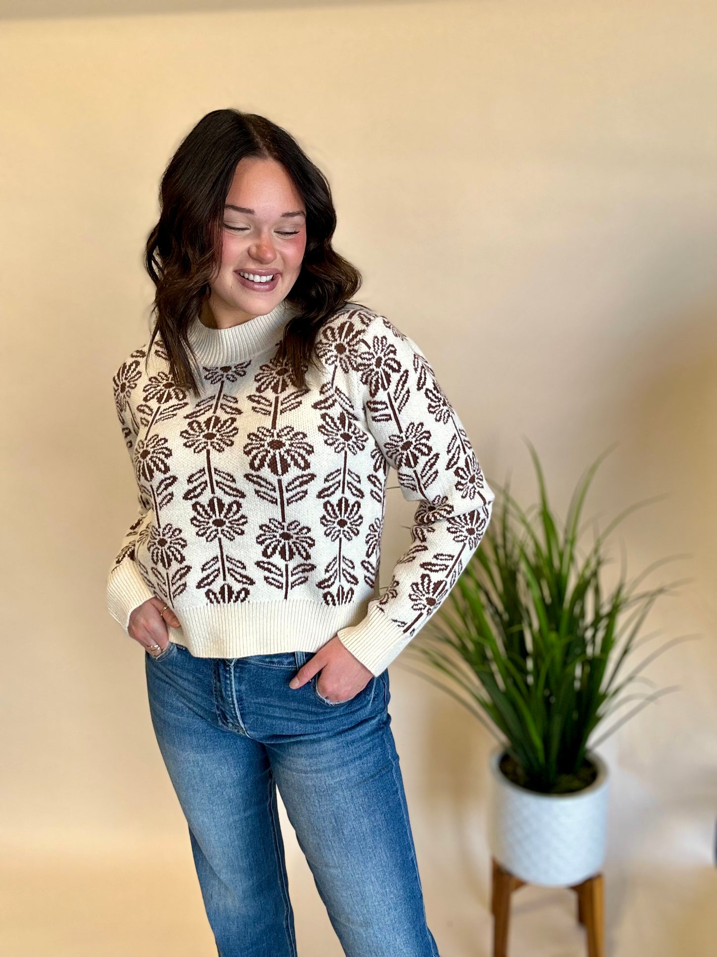 Chocolate Floral Sweater- Final Sale