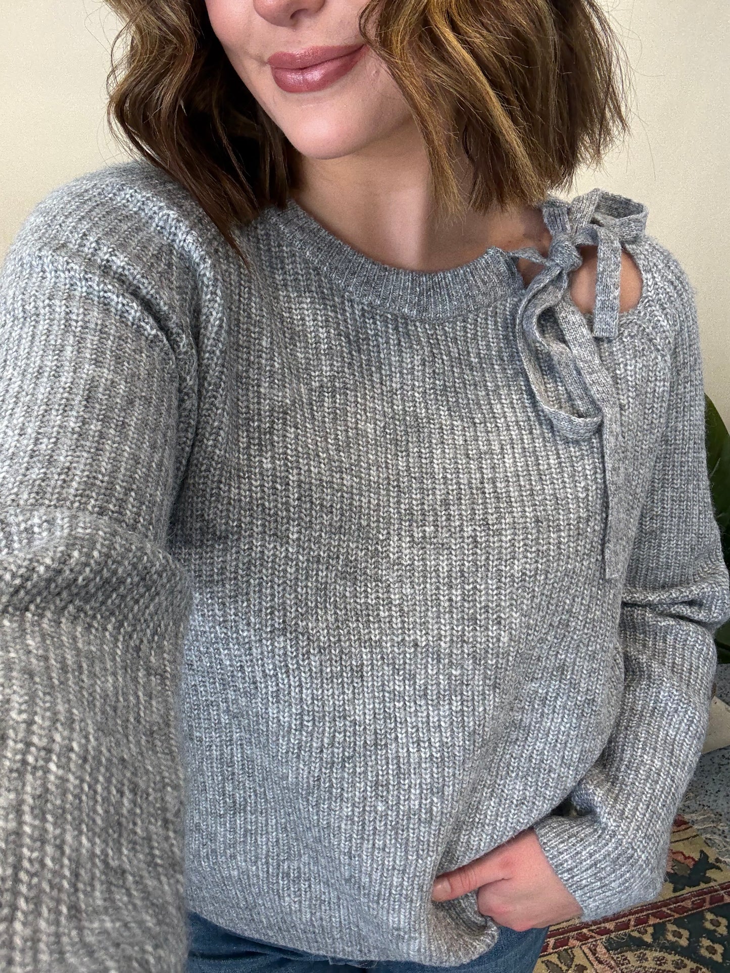 Gray Bow Tie Sweater