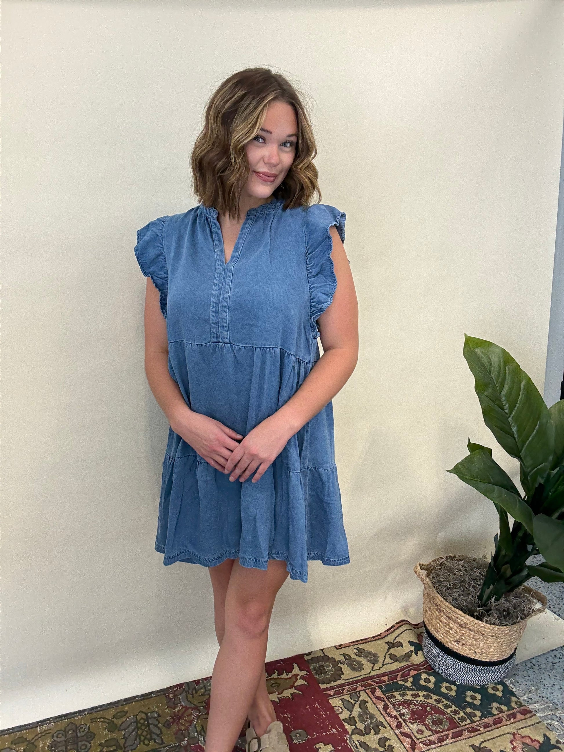 harper denim dress Harper Ruffle Tiered Denim Dress