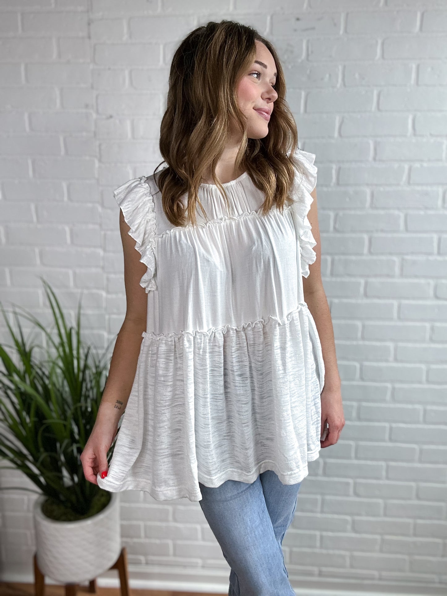 Ivory Ruffle Tunic Tank