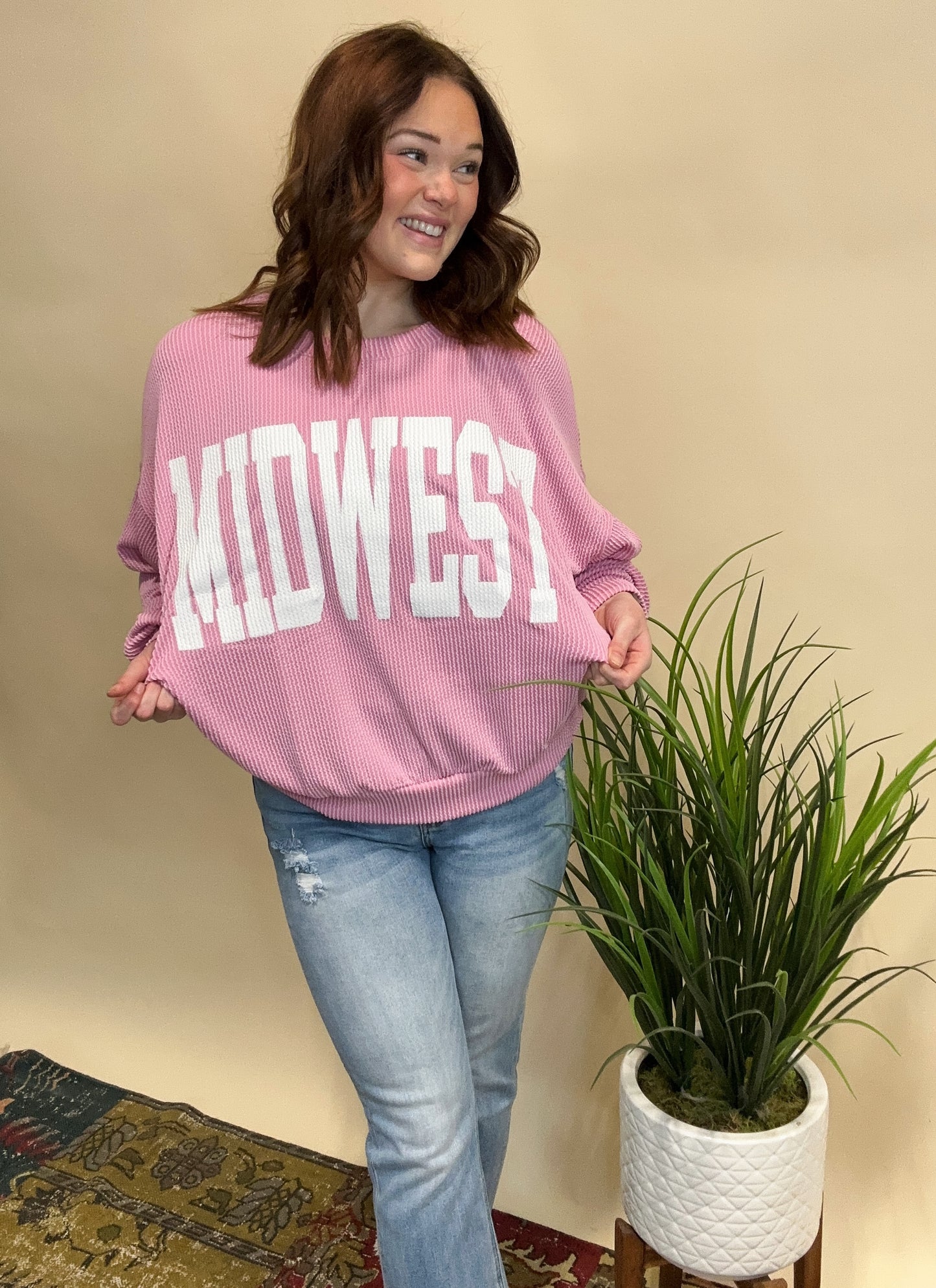 Pink Ribbed Midwest Pullover