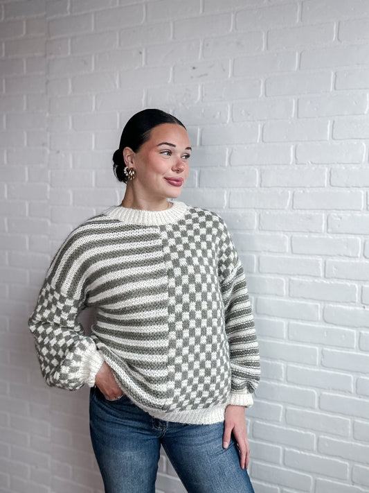 Stripe and Check Knit Sweater