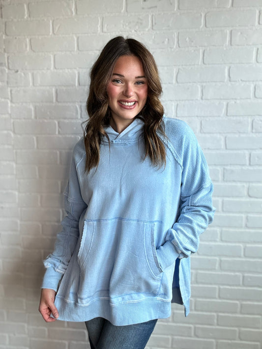 Oversized Washed Hoodie- Blue