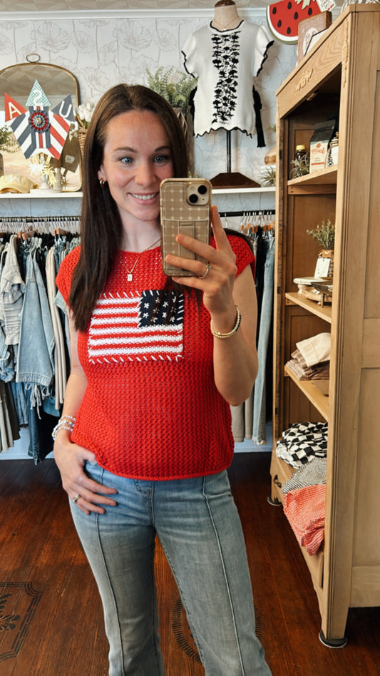Red Flag Crochet Top