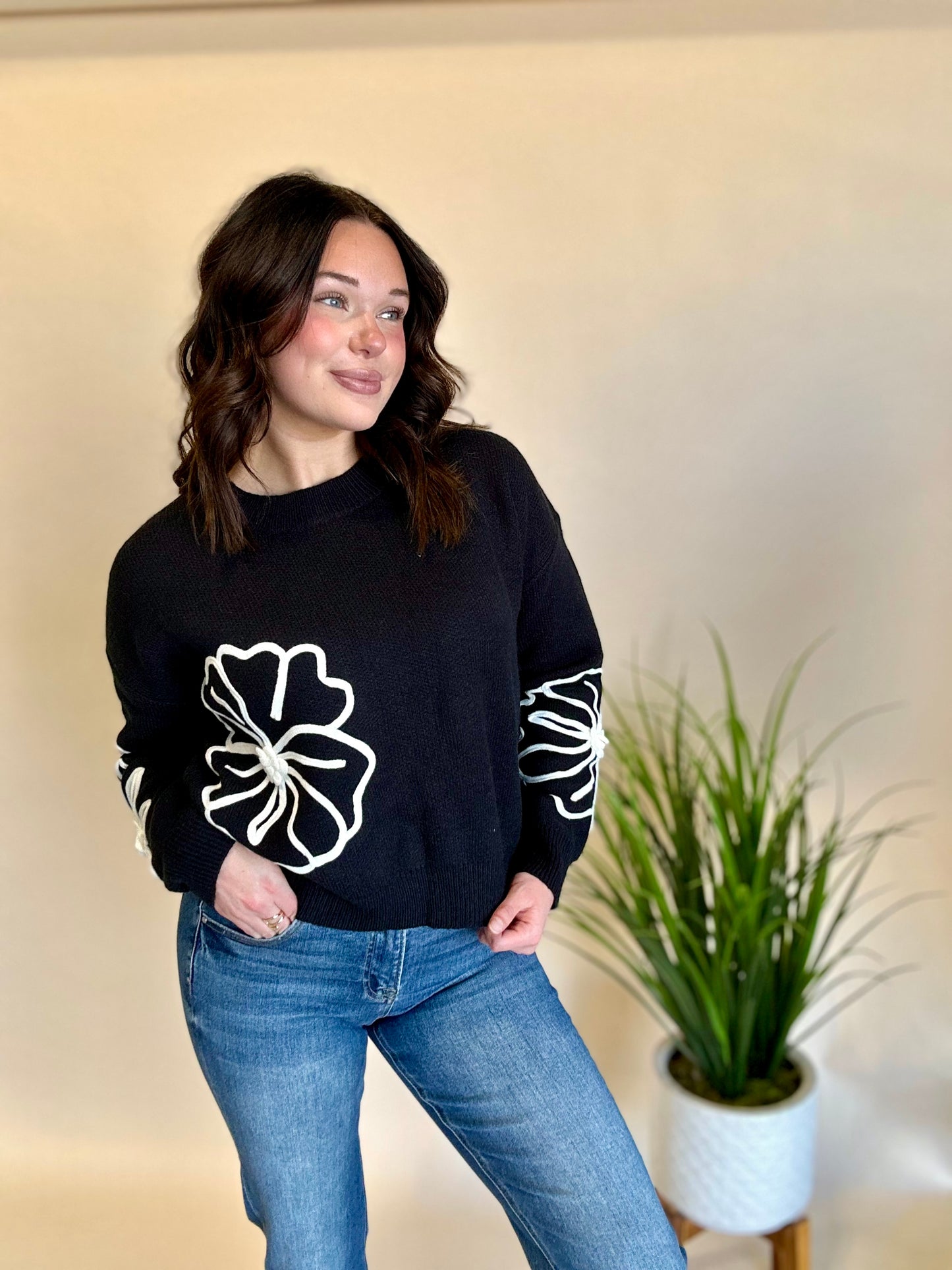 Black Flower Sweater