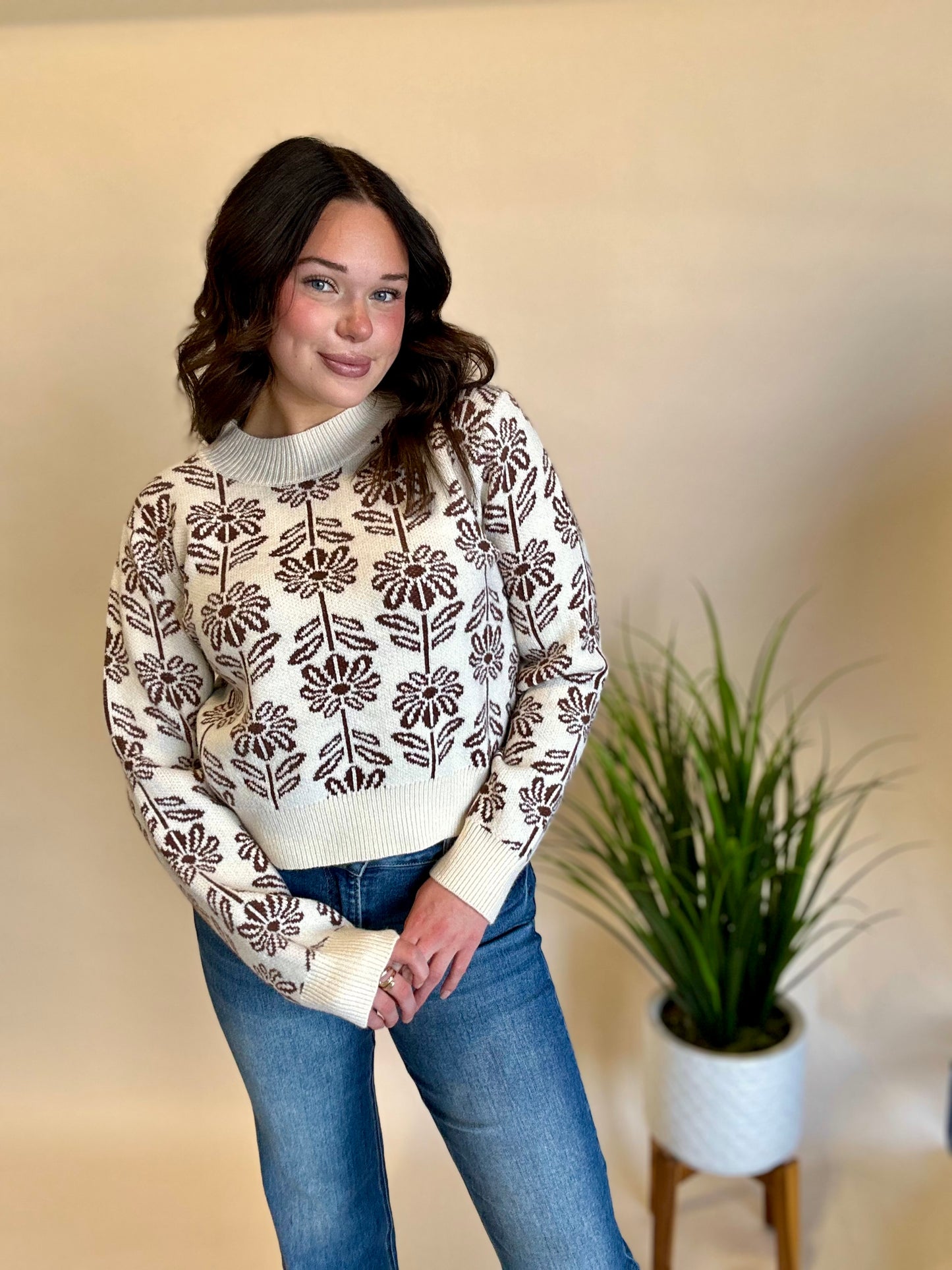 Chocolate Floral Sweater- Final Sale