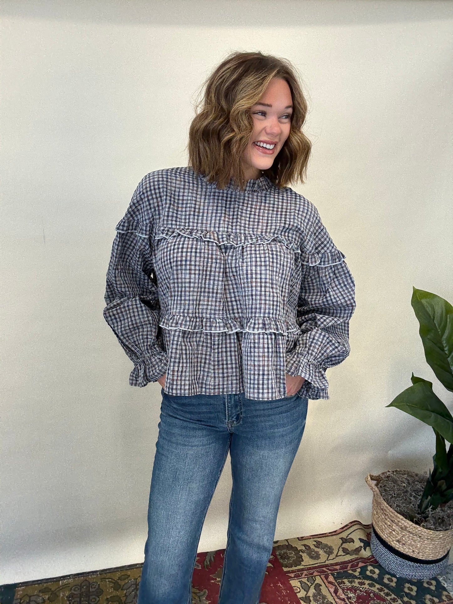 Ruffle Plaid Top