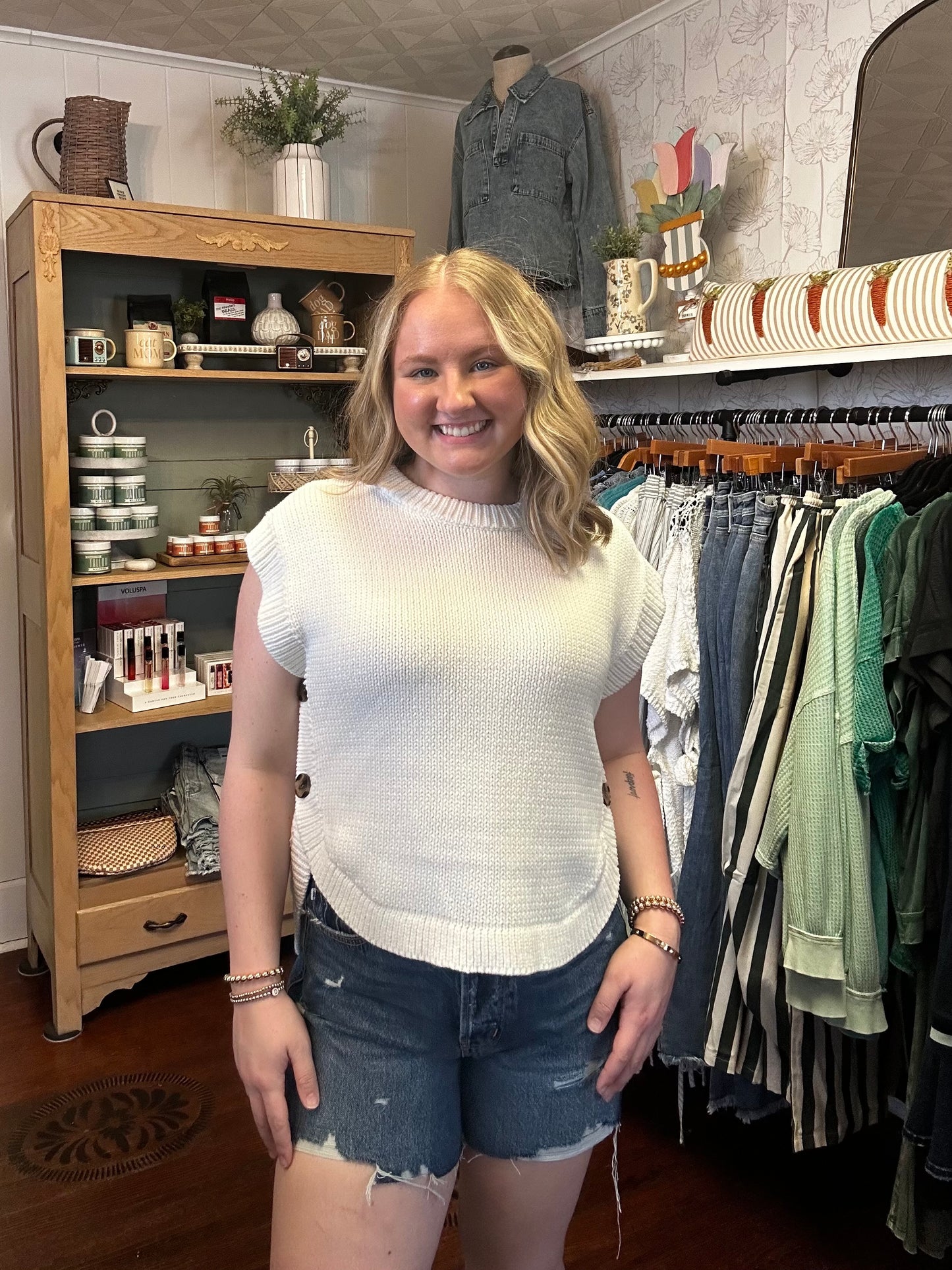 Ivory Side Button Vest