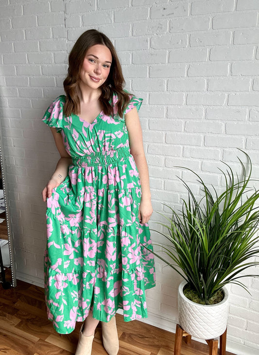 Two Tone Floral Maxi Dress