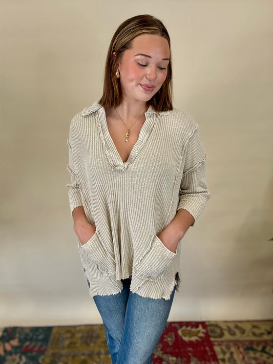 Khaki Mineral Wash Pullover