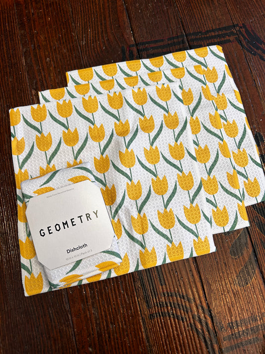 Yellow Tulip Geometry Dishcloth